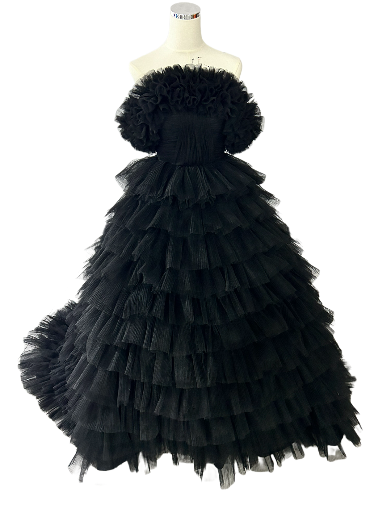 豪華！ 黒ウエディングドレス トレーン ベアトップ 取り外しオフショルダー結婚式/披露宴/二次会