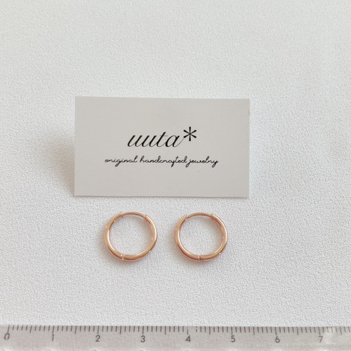 ピンクゴールドフープピアス13mm/つけっぱなしOK 小さめ 細い
