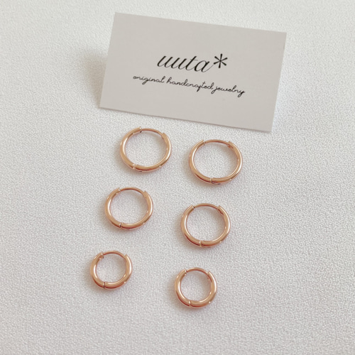 ピンクゴールドフープピアス13mm/つけっぱなしOK 小さめ 細い 金属