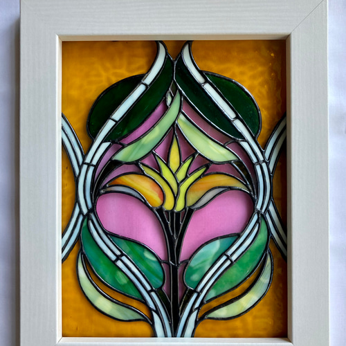 送料無料】ステンドグラス アールヌーボーデザインのパネル その他