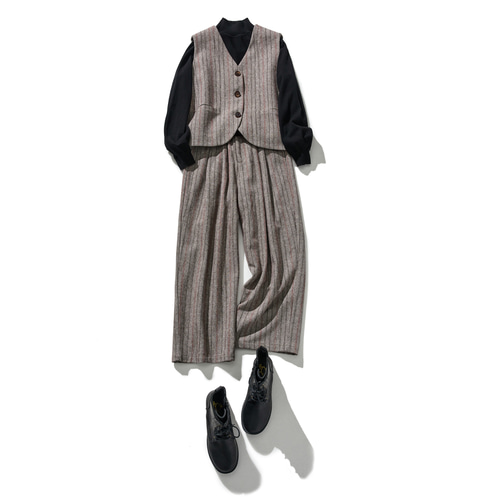 おしゃれに差のつく ストライプ ベスト ウール混ヘリボンー柄