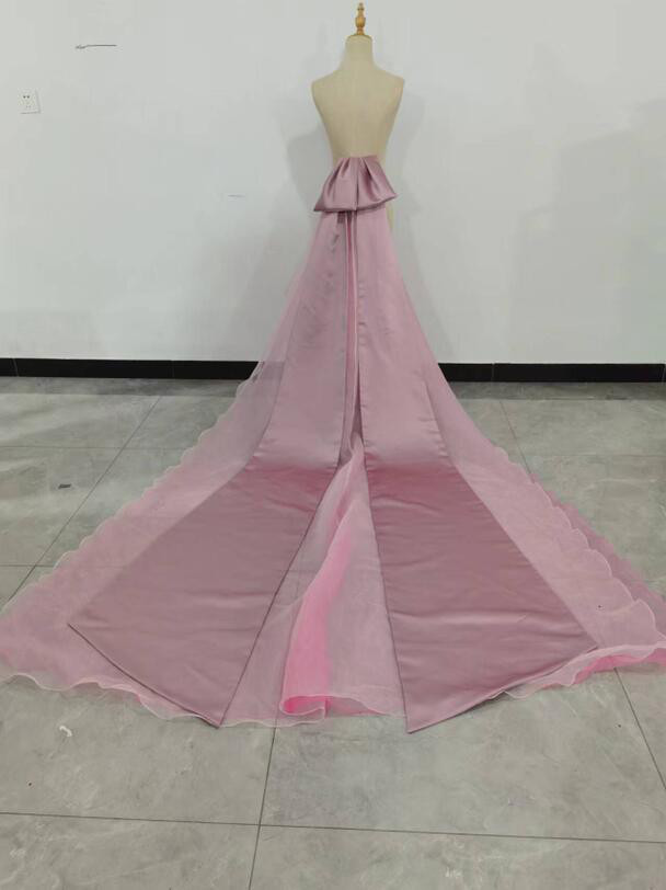 かわいい サテンとチュール  ピンクリボントレーン 花嫁/ウェディングドレス/結婚式/披露宴 7,980円