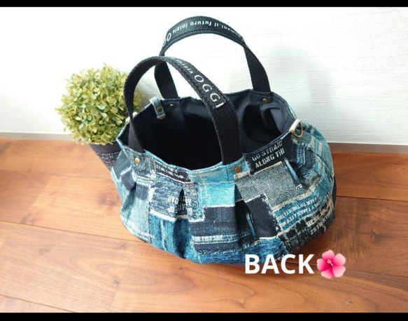 No.341【DENIM PRINT✖️Black撥水✨ころりんBAG❤️】大きめMsize✨バルーンバッグころりん 5枚目の画像