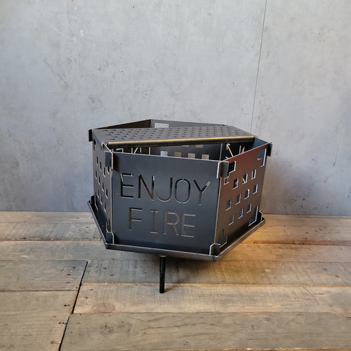 焚き火台 焚火台 ハンドメイド 六角形 おしゃれ 無骨 アイアン 黒皮