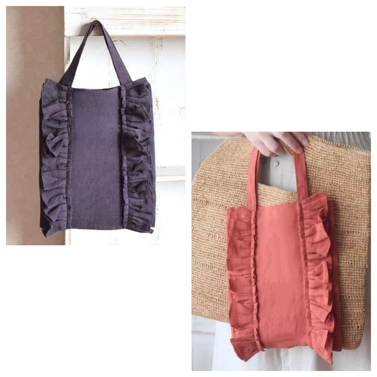 ⋆rico様専用 お申込み欄⋆《こっくり紫・レンガ色》リネンバッグ・フリル入り(サイズ変更) 5,846円