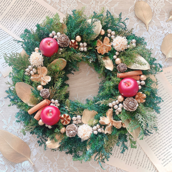 リンゴのクリスマスリース 三日月リース リース リンゴのクリスマスリース 三日月リース Leaf