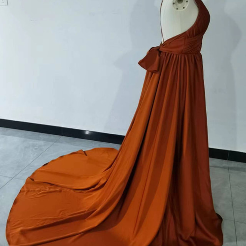 送料無料！高品質 パーティードレス テラコッタ色 トレーン  