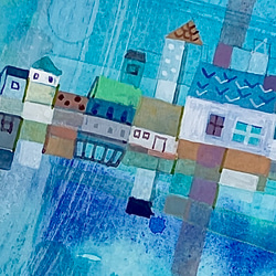 「青い虹の街」大きな水彩原画 9枚目の画像