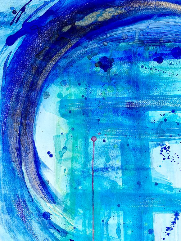 「青い虹の街」大きな水彩原画 4枚目の画像