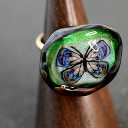 蝶　ガラス工芸家の創作した一点物のガラスの指輪。ｙ1988-452　ガラスリング、ハンドメイド 6枚目の画像