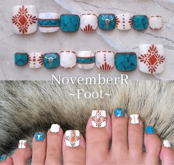 FA050⭐16枚入り⭐ボヘミアンターコイズフットネイルチップ ネイル