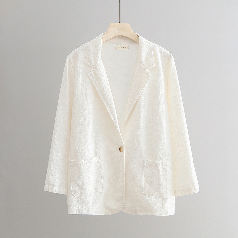 旧い砂洗い綿麻のジャケットを作る ブイネク女性スーツ #白です