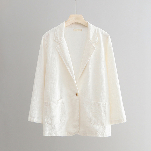 旧い砂洗い綿麻のジャケットを作る ブイネク女性スーツ #白です  