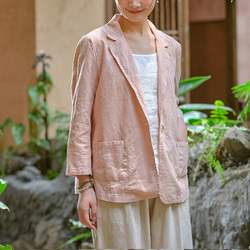旧い砂洗い綿麻のジャケットを作る ブイネク女性スーツ #ピンクです 8枚目の画像
