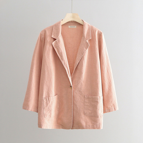 旧い砂洗い綿麻のジャケットを作る ブイネク女性スーツ #ピンクです  