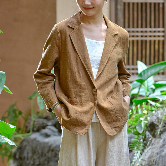 砂洗い綿麻のジャケットを作る ブイネク女性スーツ #旧黄 7枚目の画像