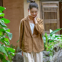 砂洗い綿麻のジャケットを作る ブイネク女性スーツ #旧黄 4枚目の画像