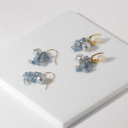 #962E Akoya 珍珠與海藍寶石蓬鬆柔軟觸感耳環 第3張的照片