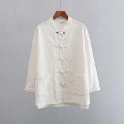 苎麻砂洗シャツ 盤釦開祺ワイシャツ婦人外套 #白です 1枚目の画像