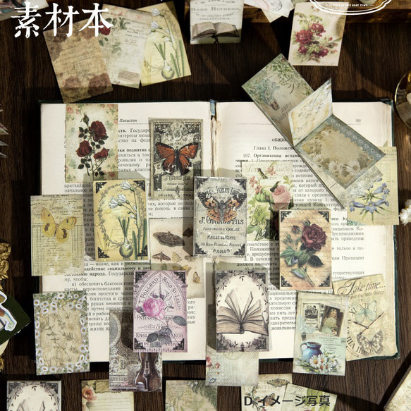 コラージュ 素材本 2種セット 風と花シリーズ レトロ 植物  蝶々 フラワーベース  紙もの ペーパー 16枚目の画像