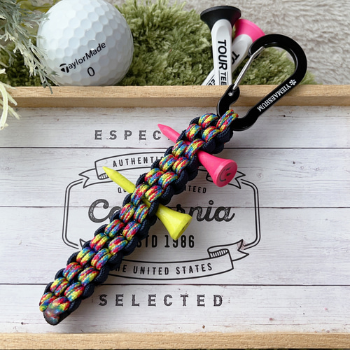 ファッションデザイナー パラコード✶ゴルフティーホルダー✶ノーマルタイプ✶カラビナ色 ラウンド用品・アクセサリー
