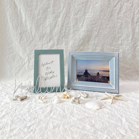 朝焼けの浜辺【フォトフレーム　文字入れ無料 】 ウェルカムスペースセット　海　貝殻　結婚式　インテリア 2枚目の画像