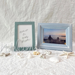 朝焼けの浜辺【フォトフレーム　文字入れ無料 】 ウェルカムスペースセット　海　貝殻　結婚式　インテリア 1枚目の画像