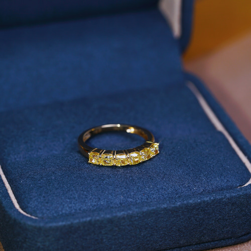 K18 天然イエローダイヤモンド　エタニティーリング イエローダイヤモンドハーフエタニティリングk18 指輪・リング パール