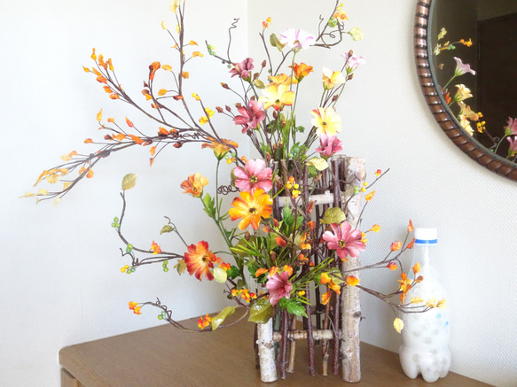 【パンフラワー/パン粘土】大人な秋の彩り～コスモス/ツルウメモドキ/吾亦紅のパンフラワー秋アレンジメント 