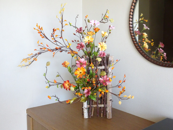 【パンフラワー/パン粘土】大人な秋の彩り～コスモス/ツルウメモドキ/吾亦紅のパンフラワー秋アレンジメント 