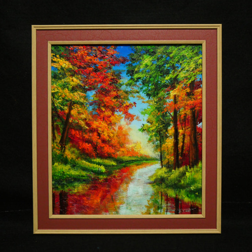 油絵 絵画 【紅葉の湖】 絵画 HR 通販 16656371｜Creema(クリーマ)