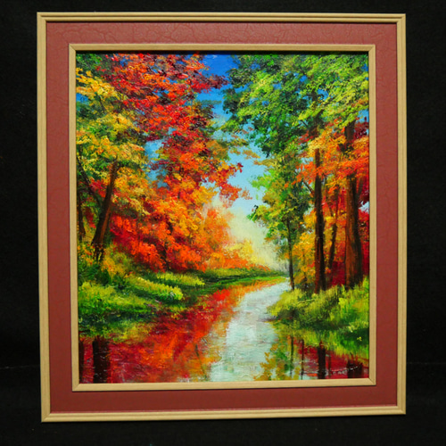 油絵 絵画 【紅葉の湖】 絵画 HR 通販 16656371｜Creema(クリーマ)