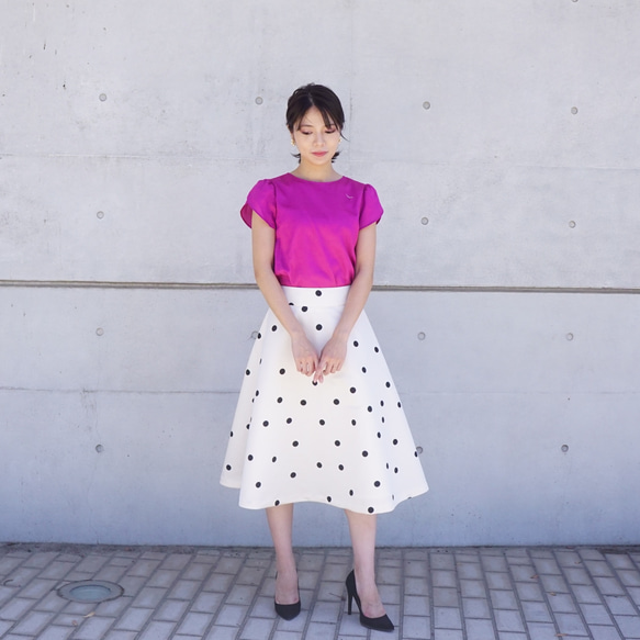 Polka dot A-line skirt ドットのAラインスカート（オフホワイト）38 2枚目の画像