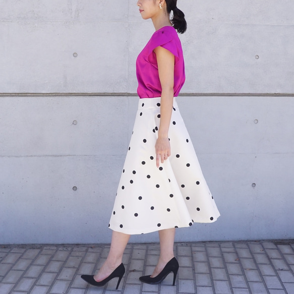 Polka dot A-line skirt ドットのAラインスカート（オフホワイト）38 4枚目の画像