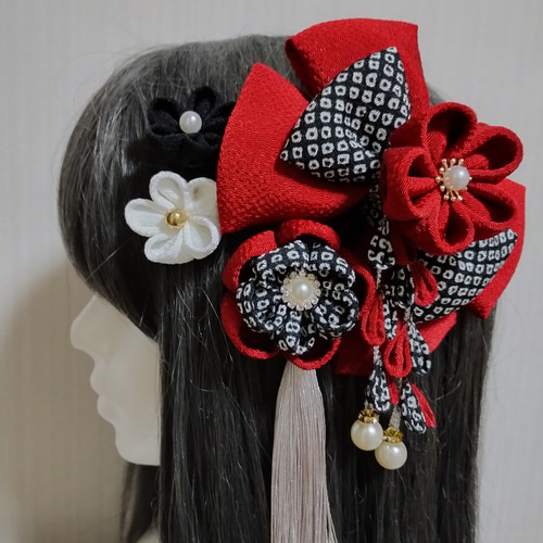 髪飾り 髪飾りえんじ 髪飾り黒 リボンえんじ リボン黒 成人式髪飾り  
