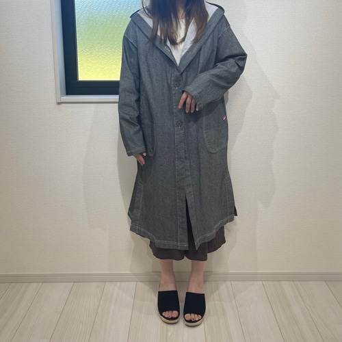秋冬】デニムロングコート フード付き(ブラック) コート Calla