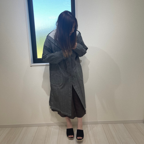 注目ショップ 秋冬】デニムロングコート フード付き(ブラック) コート Calla ジャケット・アウター