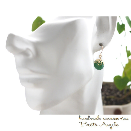 ✤【高品質】天然石緑メノウの一粒ピアス(p-018)G 10mm グリーン