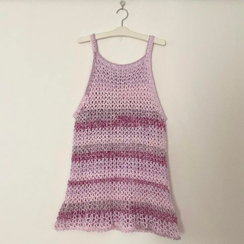 ハンドメイド＊編みニットベスト ピンクパープル 狙い打ち