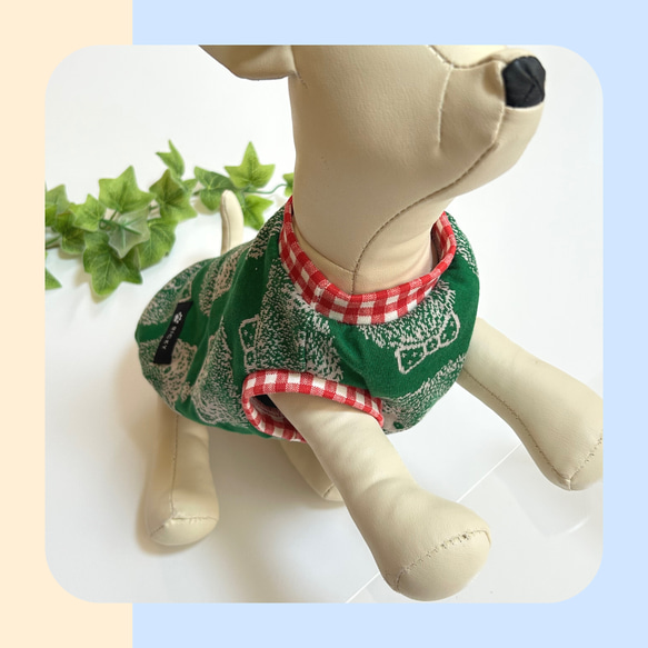 クリスマスジャガードくまのタンクトップ・ワンピース【受注】犬服オーダー（SSS～LLL）　小型犬中型犬 7枚目の画像