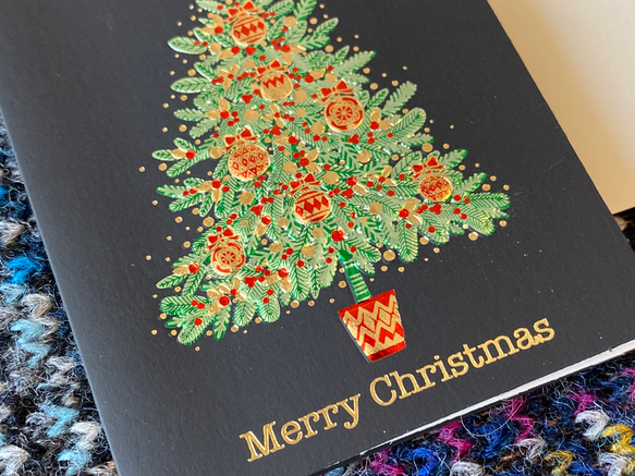 新size、再入荷！イタリア製　大人のクリスマミニスカード『エンボス加工　きらきら箔押し　クリスマスツリー』～中紙付き～ 9枚目の画像