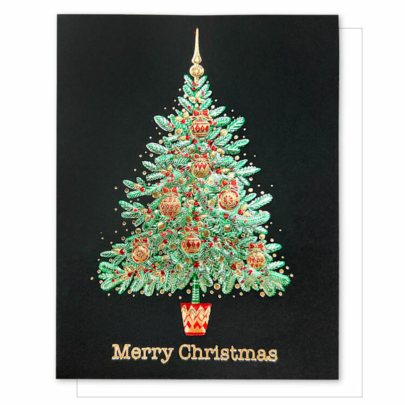 新size、再入荷！イタリア製　大人のクリスマミニスカード『エンボス加工　きらきら箔押し　クリスマスツリー』～中紙付き～ 1枚目の画像