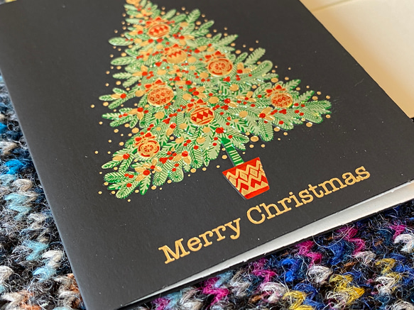 新size、再入荷！イタリア製　大人のクリスマミニスカード『エンボス加工　きらきら箔押し　クリスマスツリー』～中紙付き～ 7枚目の画像