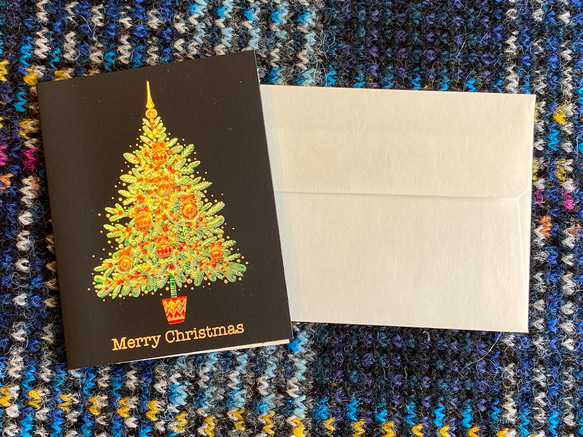 新size、再入荷！イタリア製　大人のクリスマミニスカード『エンボス加工　きらきら箔押し　クリスマスツリー』～中紙付き～ 12枚目の画像