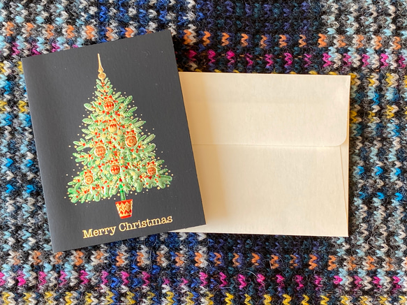 新size、再入荷！イタリア製　大人のクリスマミニスカード『エンボス加工　きらきら箔押し　クリスマスツリー』～中紙付き～ 8枚目の画像