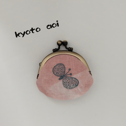 ミナペルホネン　がま口ポシェット　repo レポ　ハンドメイド レトロな合皮レザー×ミナペルホネンの欠片の小さながま口ポーチ