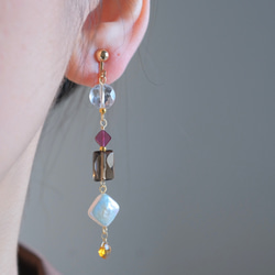 Sólarlagsferð earring：スモーキークォーツ×ガーネット×シトリン×淡水パール　天然石ピアス 2枚目の画像