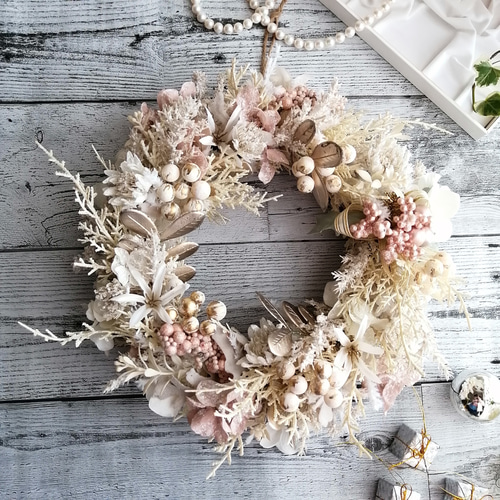 大人可愛いクリスマスリース（大）♪アーティフィシャルフラワーリース♪ 完売>【大】ホワイトクリスマスリース 2023 アーティフィシャル