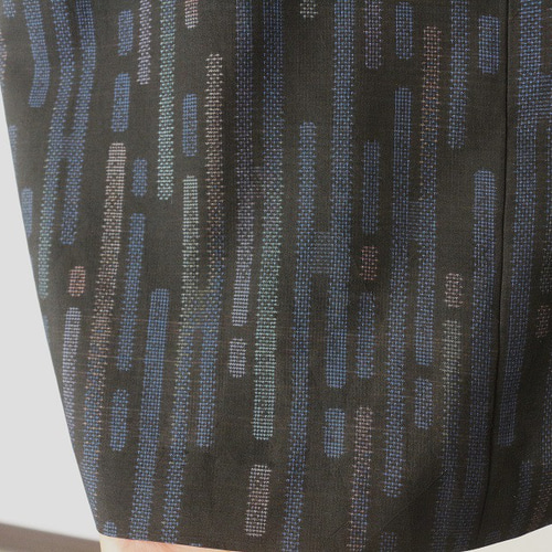 着物リメイク☆419大島紬脇タックワンピース／サイズ L 着物リメイク】大島紬の羽織れるワンピース/タック/Aライン