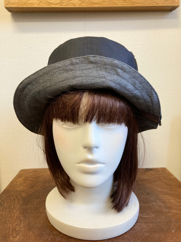 セール価格★リバーシブル2way❤️コットン素材バケットハット帽子 （グレー＆濃紺）サイズフリー L 58センチ 7枚目の画像